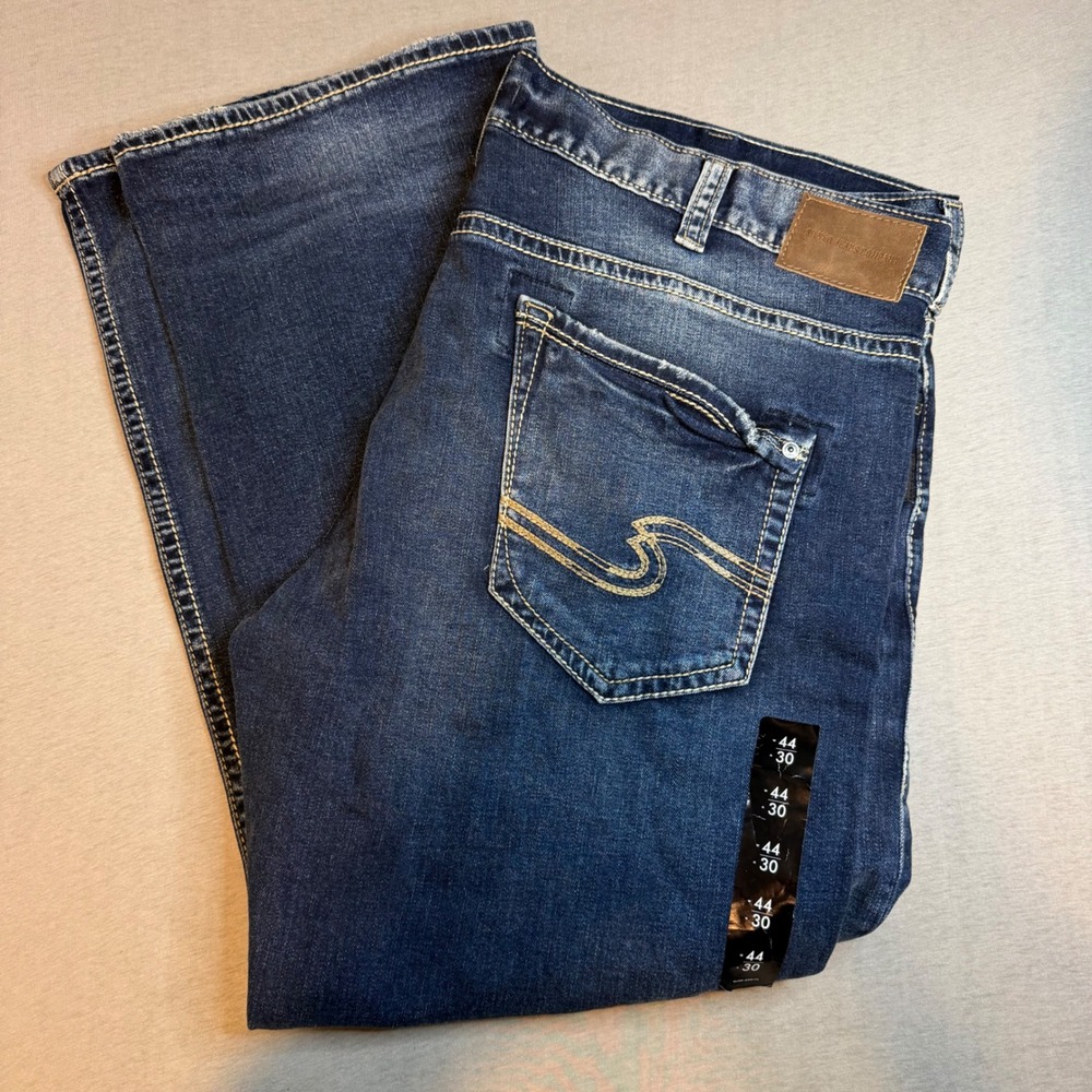 NEW Silver Jeans Co Mens Dark Wash Stretch Relaxed Fit Jeans 44x30 Blue Denim